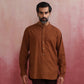 trueBrowns Men's Brown Cotton Mandarin Collar Stylized Kurta | Swadesiicart