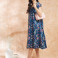 InWeave Women's Blue Pink Kalamkari A Line Dress - Swadesiicart