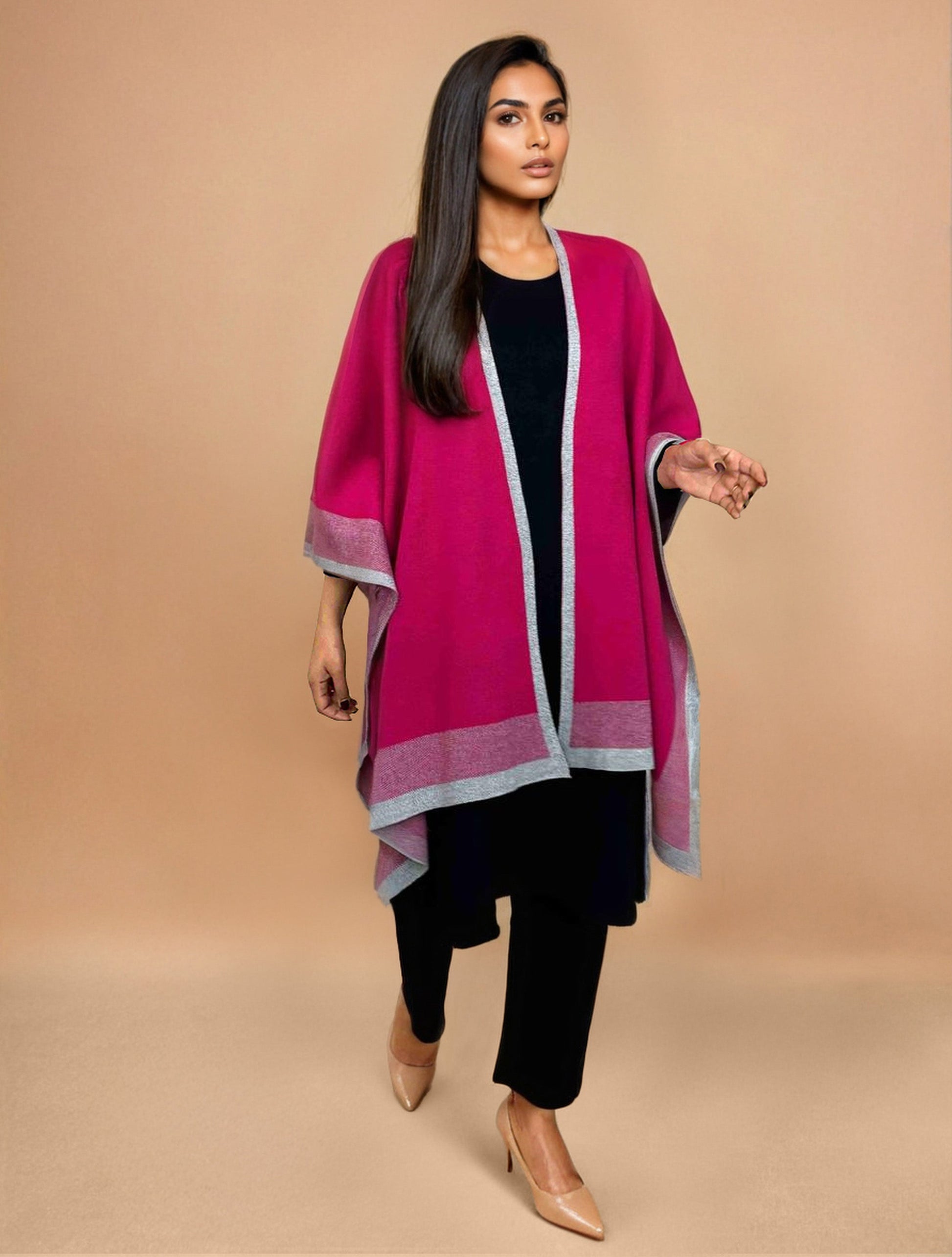 trueBrowns Pink Woollen Kaftan Cape | Swadesiicart