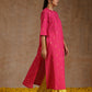 trueBrowns Pink Gold Cotton Neck Pleat Kurta Set | Swadesiicart
