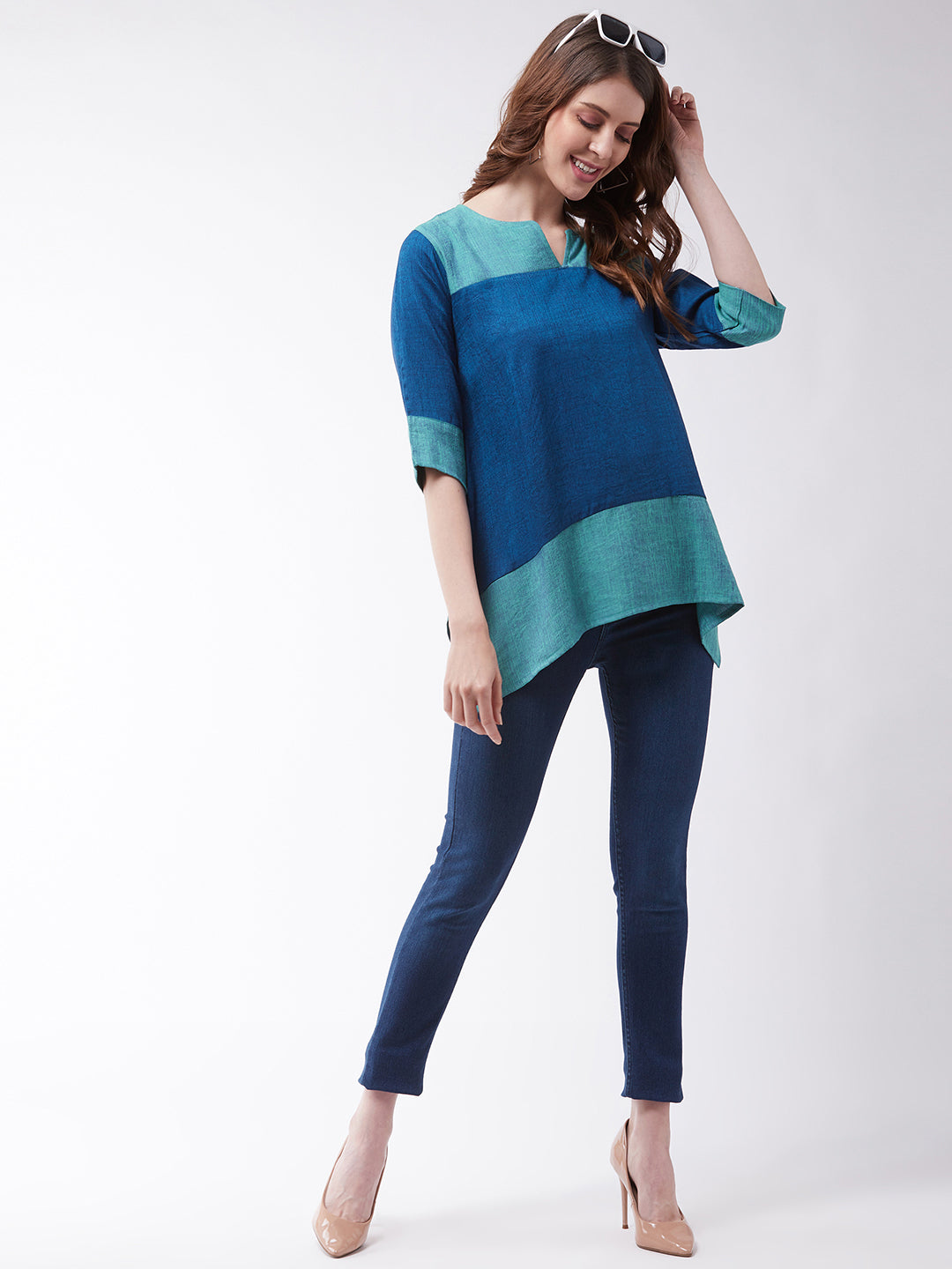 InWeave Women's Peacock Blue Top - Swadesiicart