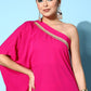 InWeave Women's Magenta One Shoulder Kurta Set - Swadesiicart