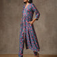 trueBrowns Blue Pink Printed Silk Kurta Pant Set | Swadesiicart