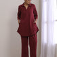 trueBrowns Ruby Wine Dobby Collar Short Co-Ord Set - Swadesiicart