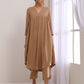 trueBrowns Beige Dobby Gathered Kurta Pant Set | Swadesiicart