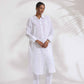 trueBrowns White Cotton Schiffli Shirt Kurta Set | Swadesiicart