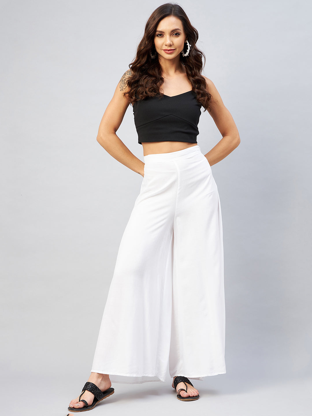 InWeave Solid White Palazzo - Swadesiicart