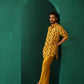 trueBrowns Men's Mustard Flower Stem Muslin Silk Printed Co-ord Set - Swadesiicart