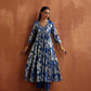 trueBrowns Blue Metallic Flared Anarkali Kurta Set | Swadesiicart