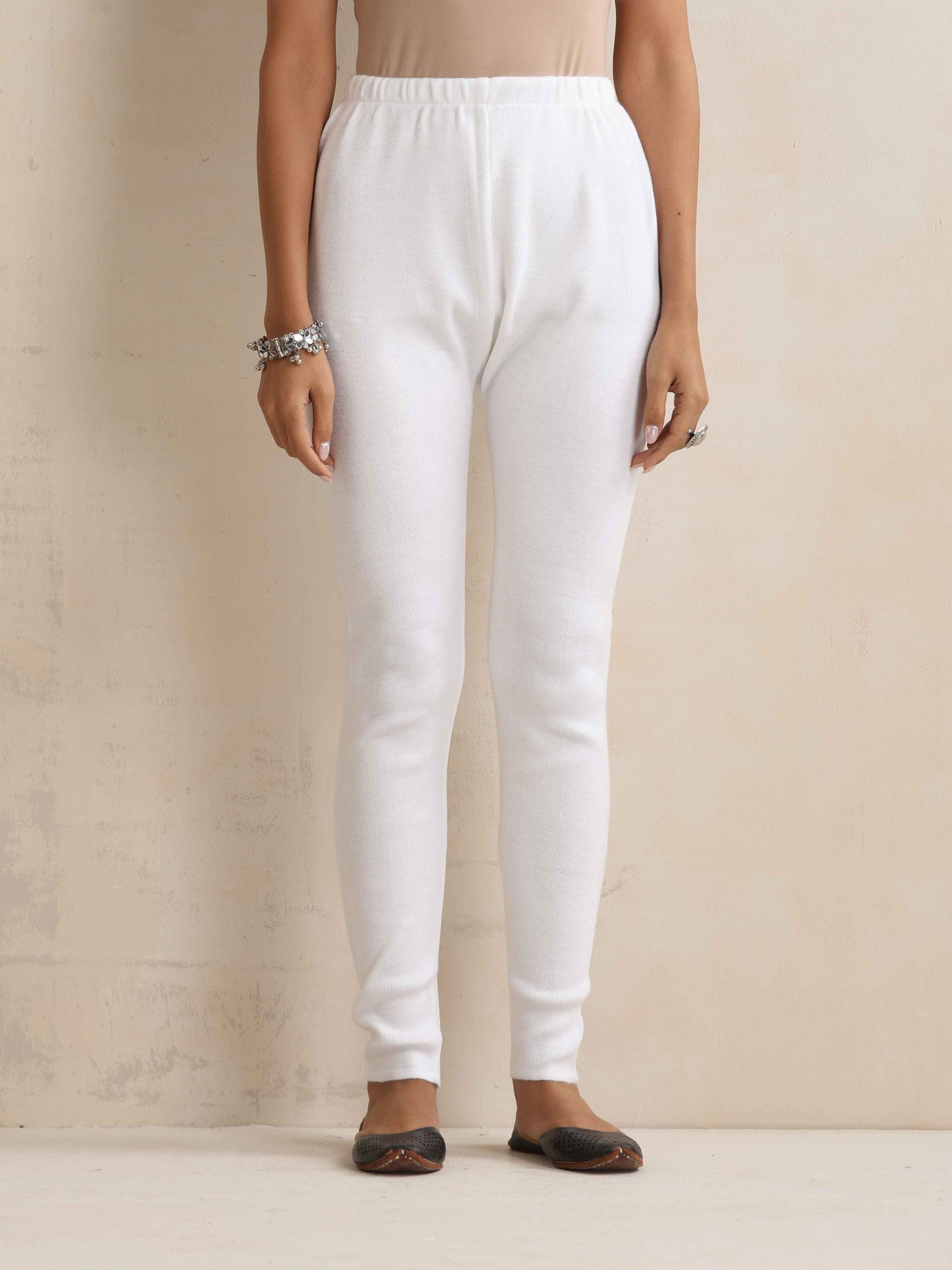 trueBrowns White Woollen Leggings | Swadesiicart