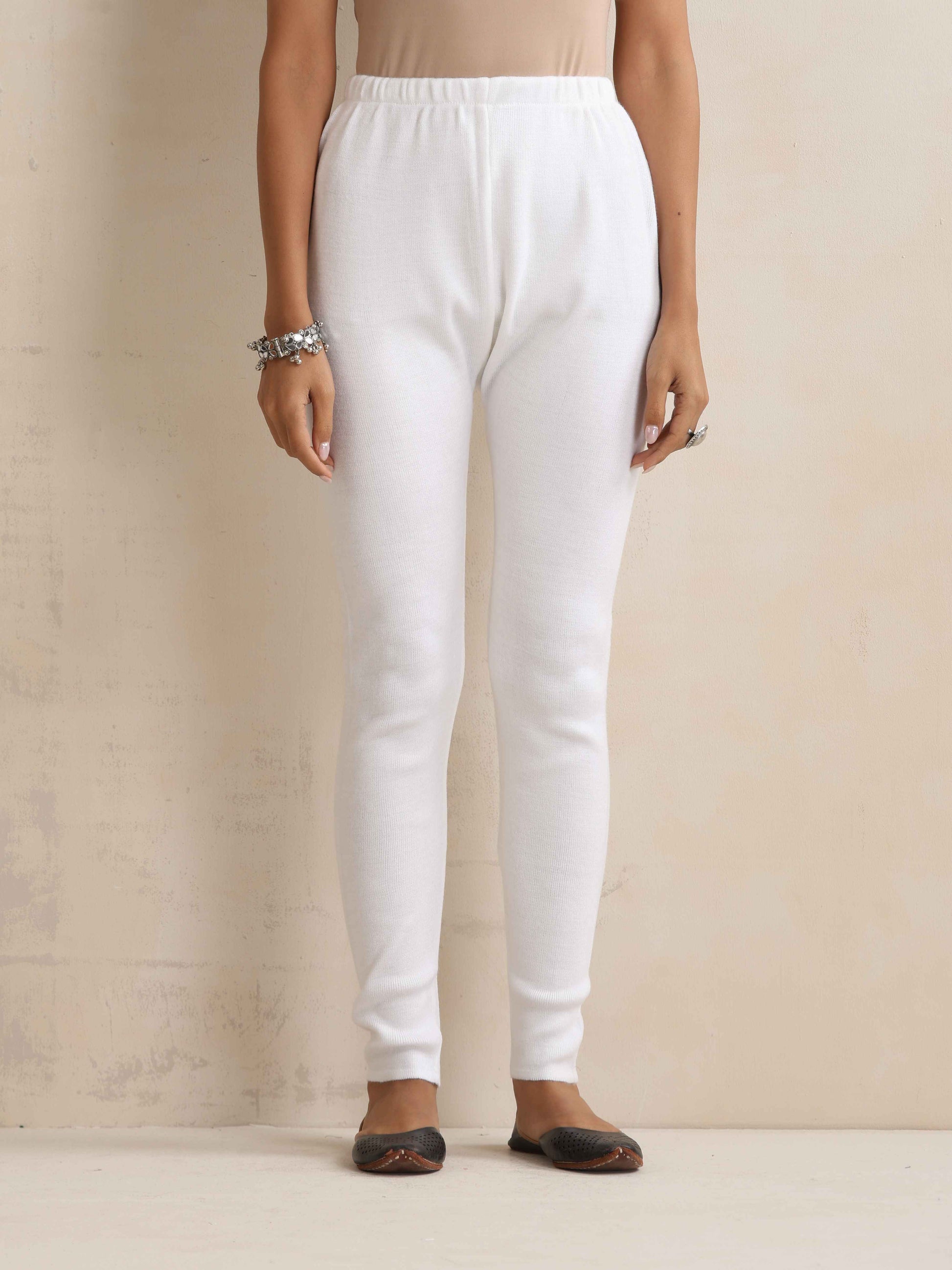 trueBrowns White Woollen Leggings | Swadesiicart