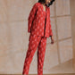 trueBrowns Red On Red Ikat Print Cotton Pant Suit Set | Swadesiicart