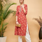InWeave Women's Rust Paisley Print Gota Straight Kurta Pant Set - Swadesiicart