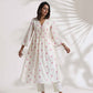 trueBrowns Off-White Cotton Floral Embroidered Flared Kurta Set | Swadesiicart