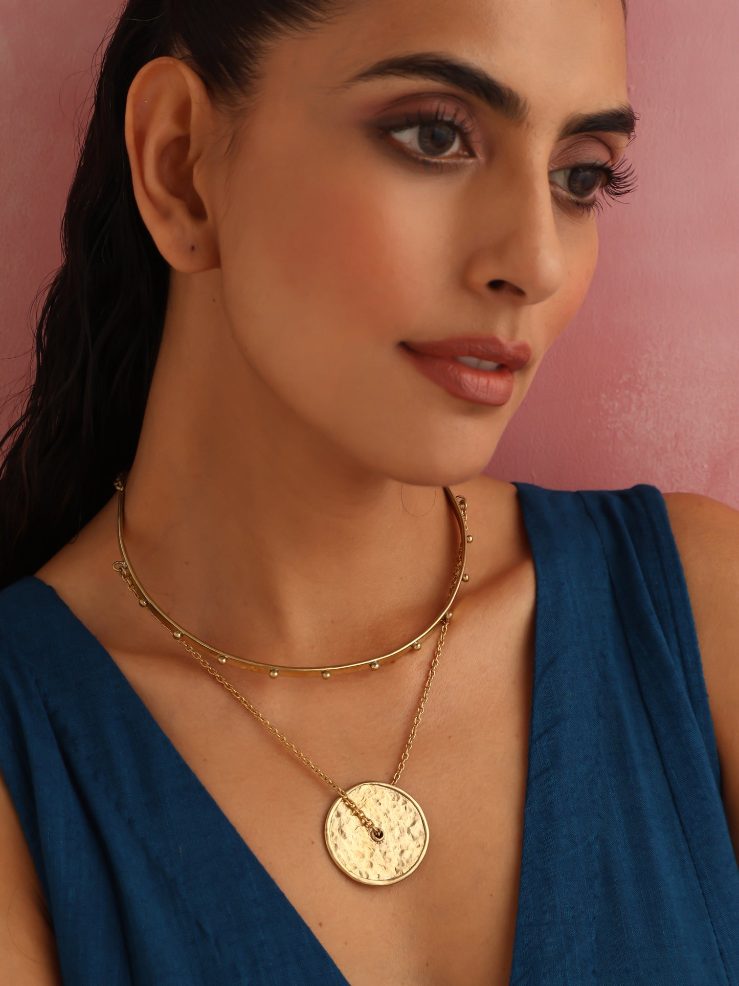 trueBrowns Brass Circular Layererd Necklace | Swadesiicart