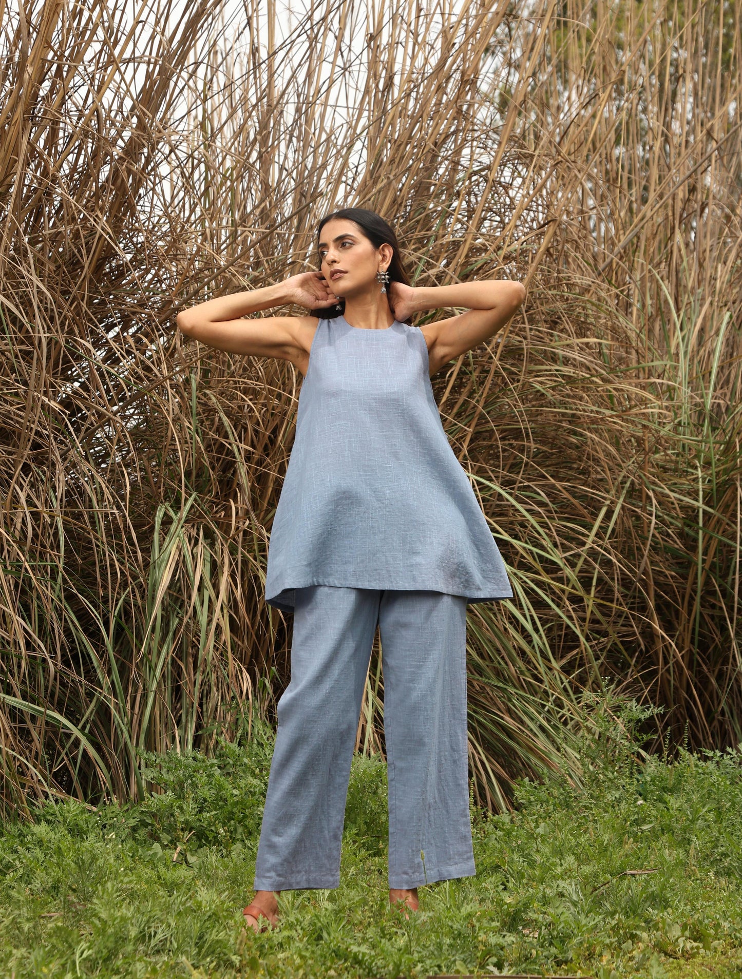 trueBrowns Blue Cotton Sleeveless Co-ord Set - Swadesiicart