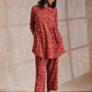 trueBrowns Rust Red Bagru Fish Print Cotton Gathers Co-Ord Set - Swadesiicart