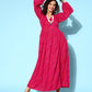 InWeave Women's Maroon Ethnic Print Wrapped Long Dress - Swadesiicart