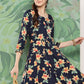 InWeave Women's Black Tropical Print Gota Long Dress - Swadesiicart