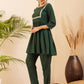 InWeave Women's Forest Green Round Neck Square Gota Work Kurta Pant Set - Swadesiicart