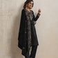 trueBrowns Black Velvet Floral Embroidered Kurta Pant Dupatta Set | Swadesiicart