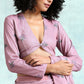 trueBrowns Light Mauve Printed Velvet Blouse | Swadesiicart