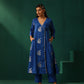 trueBrowns Royal Blue Floral Viscose Silk Angrakha Kurta Pant Set | Swadesiicart