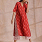 trueBrowns Red On Red Ikat Print Cotton Kurta Pant Set | Swadesiicart