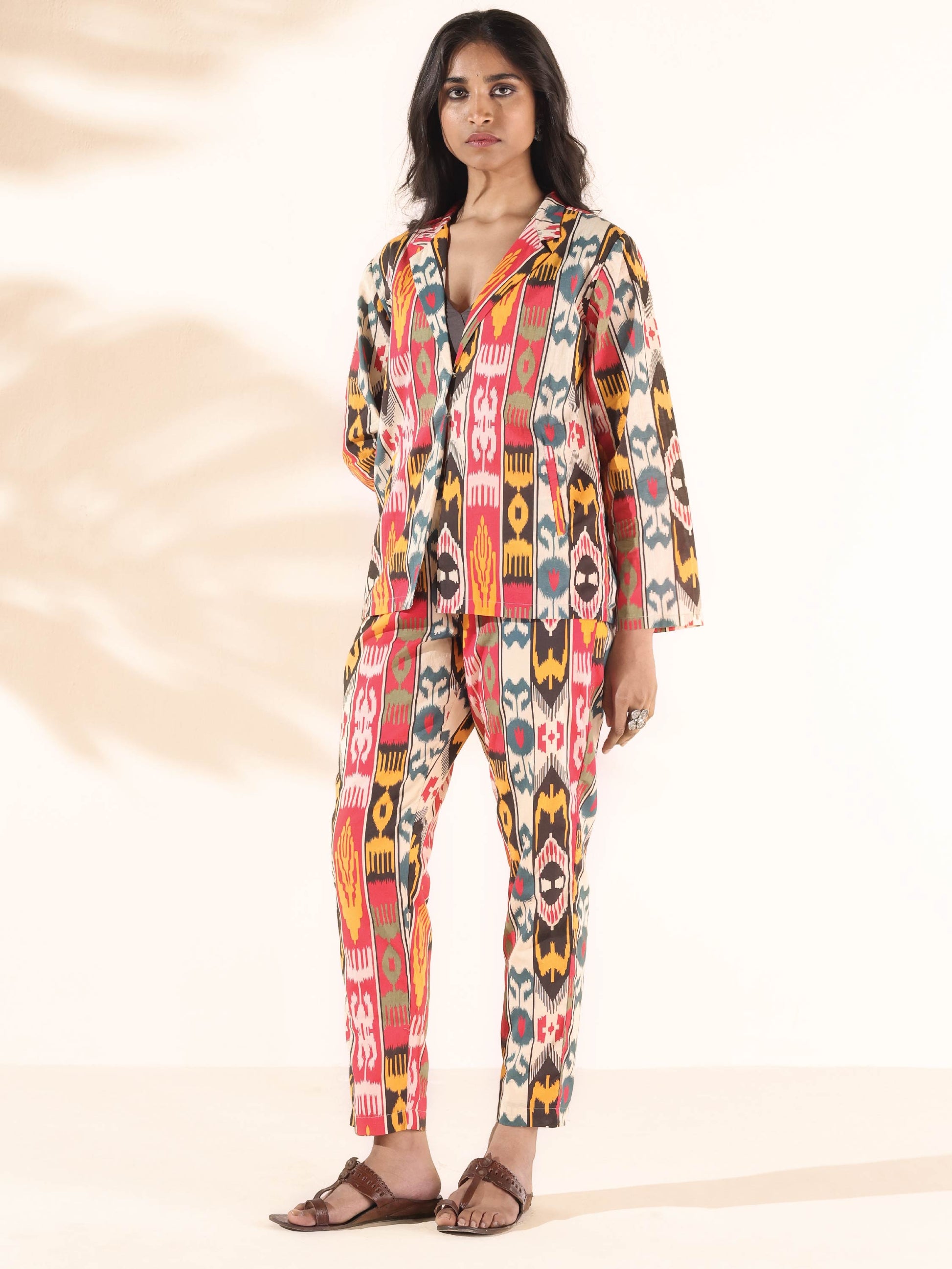trueBrowns Cola Cotton Ikat Pant Suit Set - Swadesiicart