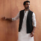 trueBrowns Men's Black Textured Cotton Dobby Nehru Jacket | Swadesiicart