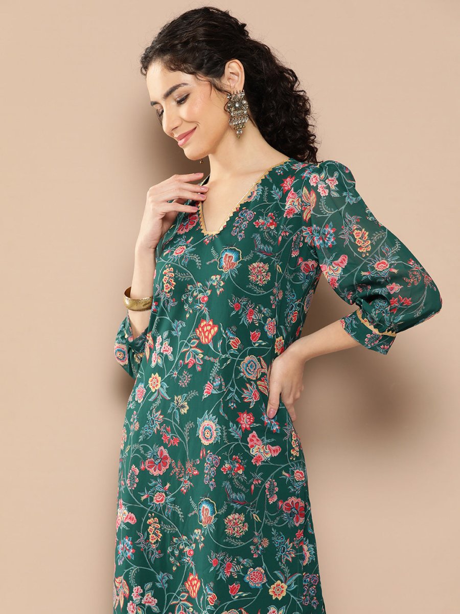 Ahalyaa Women Floral Printed Regular Gotta Patti Kurta with Palazzos | Swadesiicart