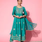 InWeave Women's Teal Nyra Cut Embroidered Kurta Set With Dupatta - Swadesiicart