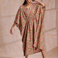 trueBrowns Beige Overall Big Floral Block Print Cotton Kaftan Dress | Swadesiicart