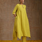 trueBrowns Lime Gold Cotton Handkerchief Kurta Set | Swadesiicart