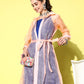 InWeave Women's Ink Blue Strappy Kurta Set With Peach Organza Cape - Swadesiicart