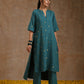 trueBrowns Deep Sea Gold Cotton Relaxed High-Low Kurta Set | Swadesiicart
