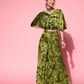 InWeave Women's Olive Tie And Dye New Neckline Top Culottes Set - Swadesiicart