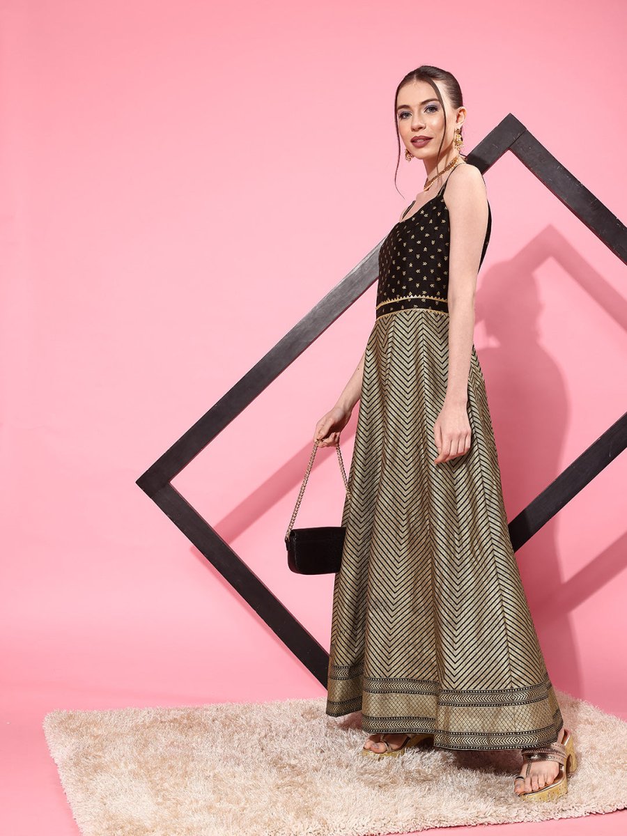 Ahalyaa Chevron Printed Maxi Ethnic Dress | Swadesiicart