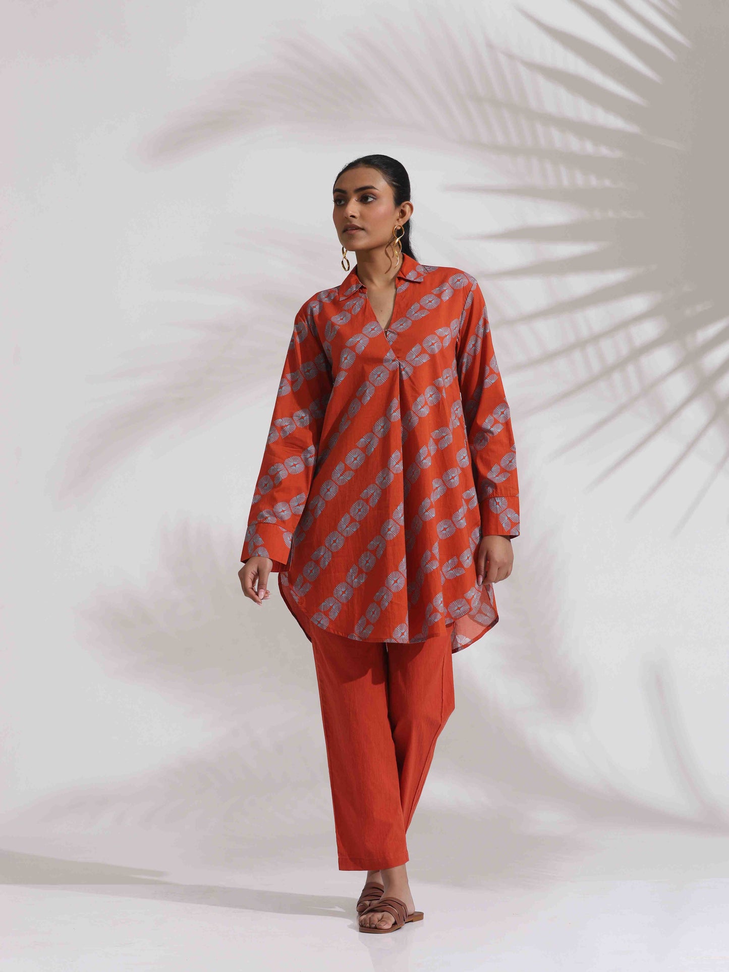trueBrowns Orange Cotton Print Co-ord Set - Swadesiicart