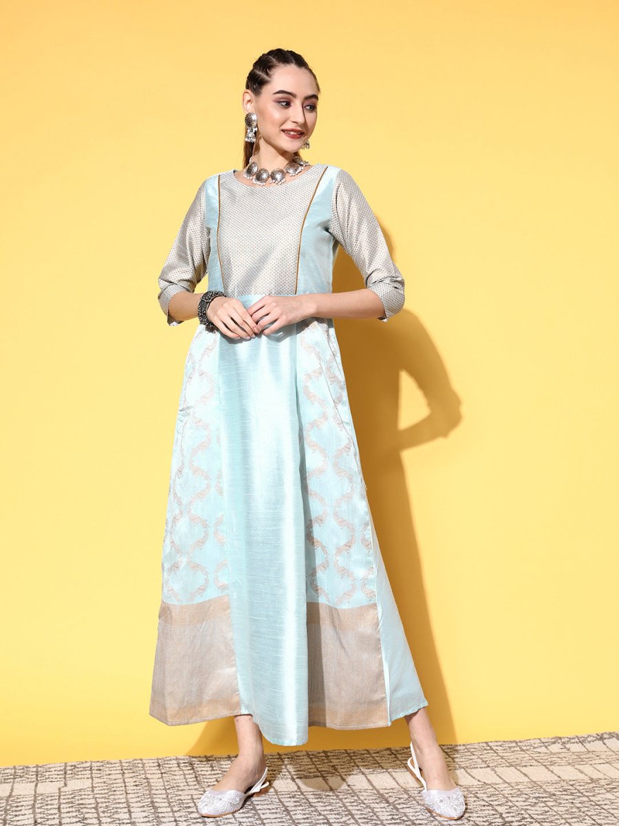 Ahalyaa Women Blue Ethnic Motifs Dress | Swadesiicart