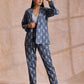 trueBrowns Grey On Grey Ikat Print Cotton Pant Suit Set | Swadesiicart
