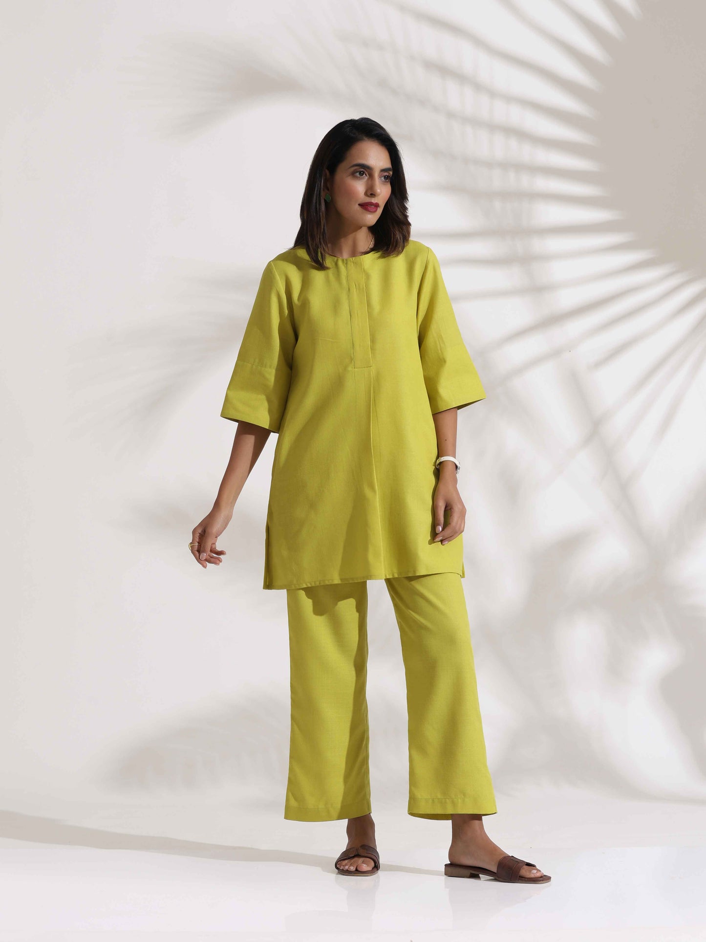 trueBrowns Lime Slub Co-ord Set - Swadesiicart