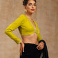 trueBrowns Lime Velvet Embroidered Blouse | Swadesiicart