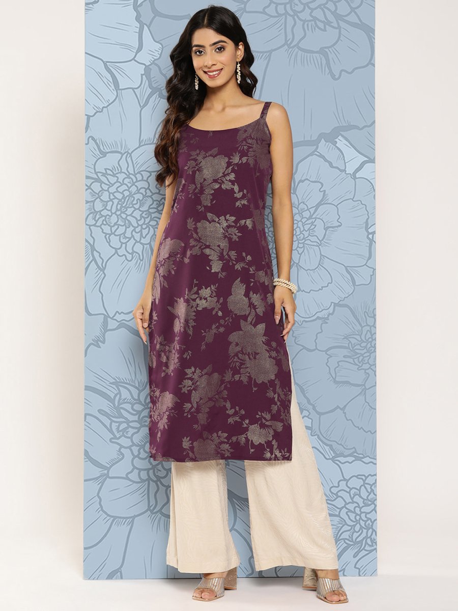 Ahalyaa Floral Foil Printed Crepe Kurta | Swadesiicart