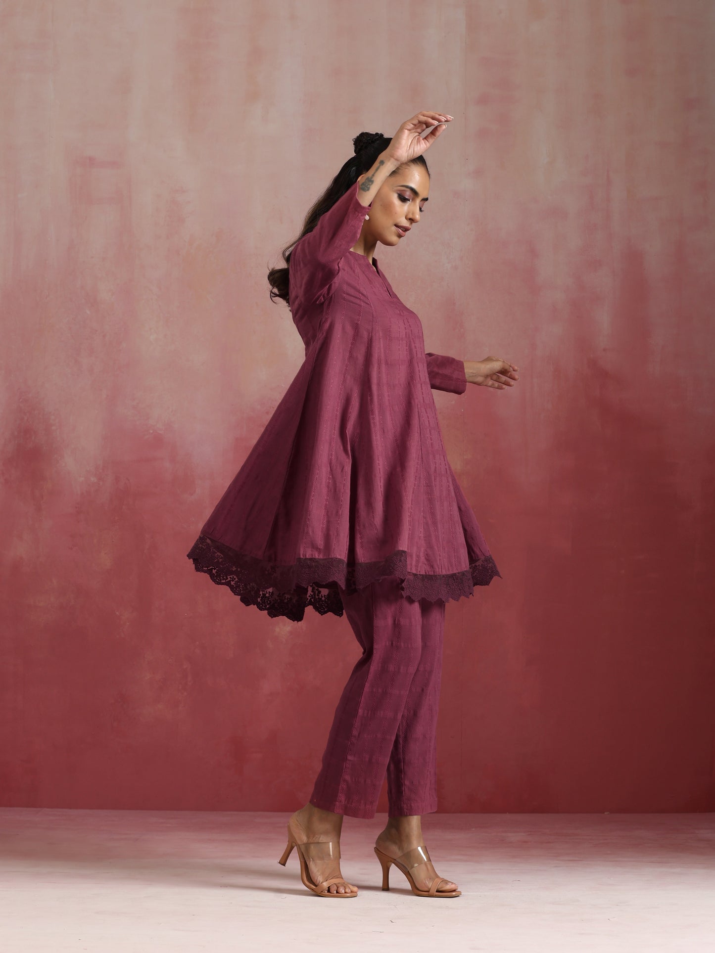 trueBrowns Mauve Cotton Dobby Co-ord set - Swadesiicart