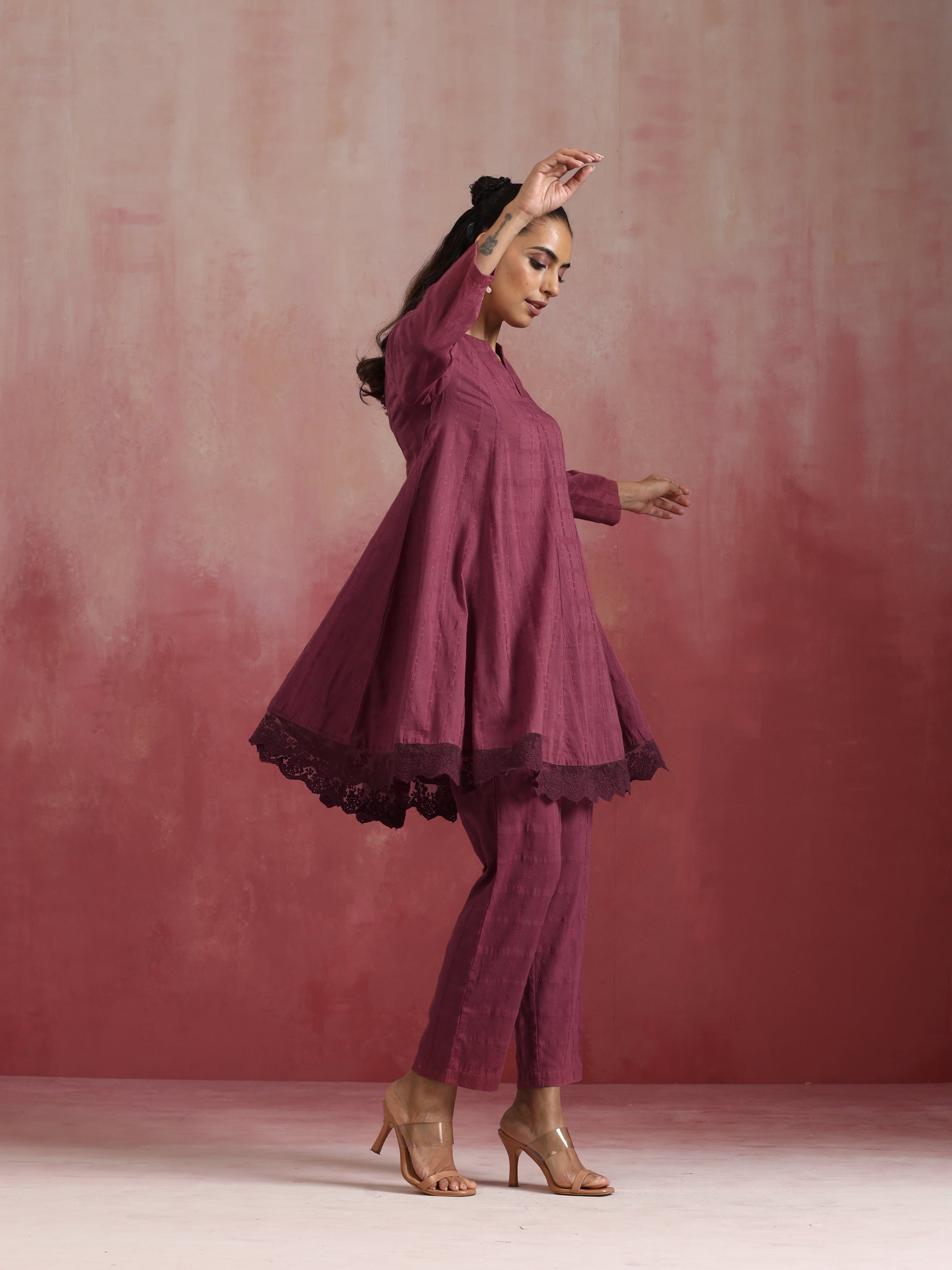 trueBrowns Mauve Cotton Dobby Co-ord set - Swadesiicart