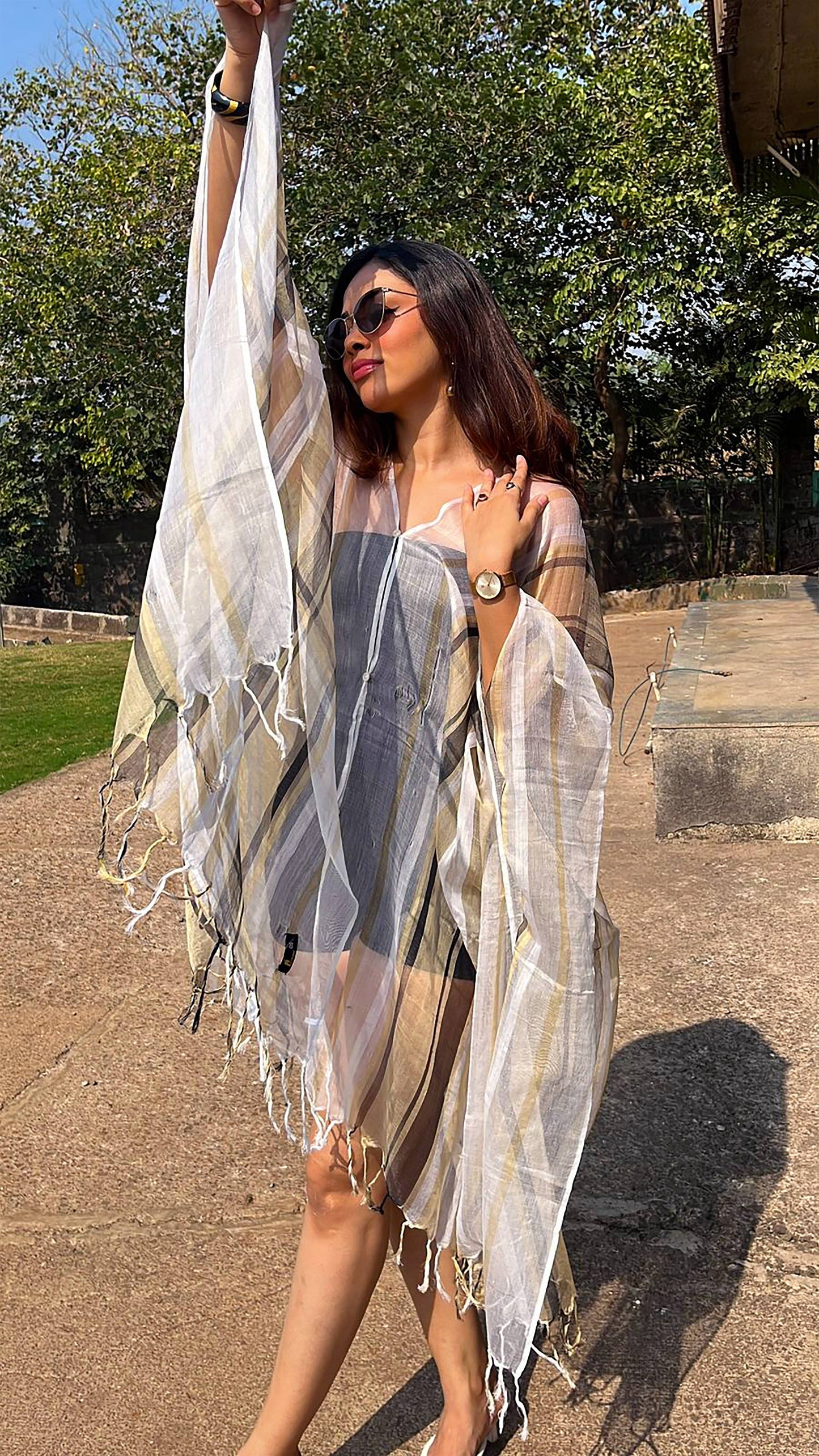 Noroke Silk Fabric Striped Silk Beachwear Cover Up | Swadesiicart