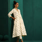 trueBrowns Ivory Blue Floral Cotton Front Gathered Kurta Pant Set | Swadesiicart