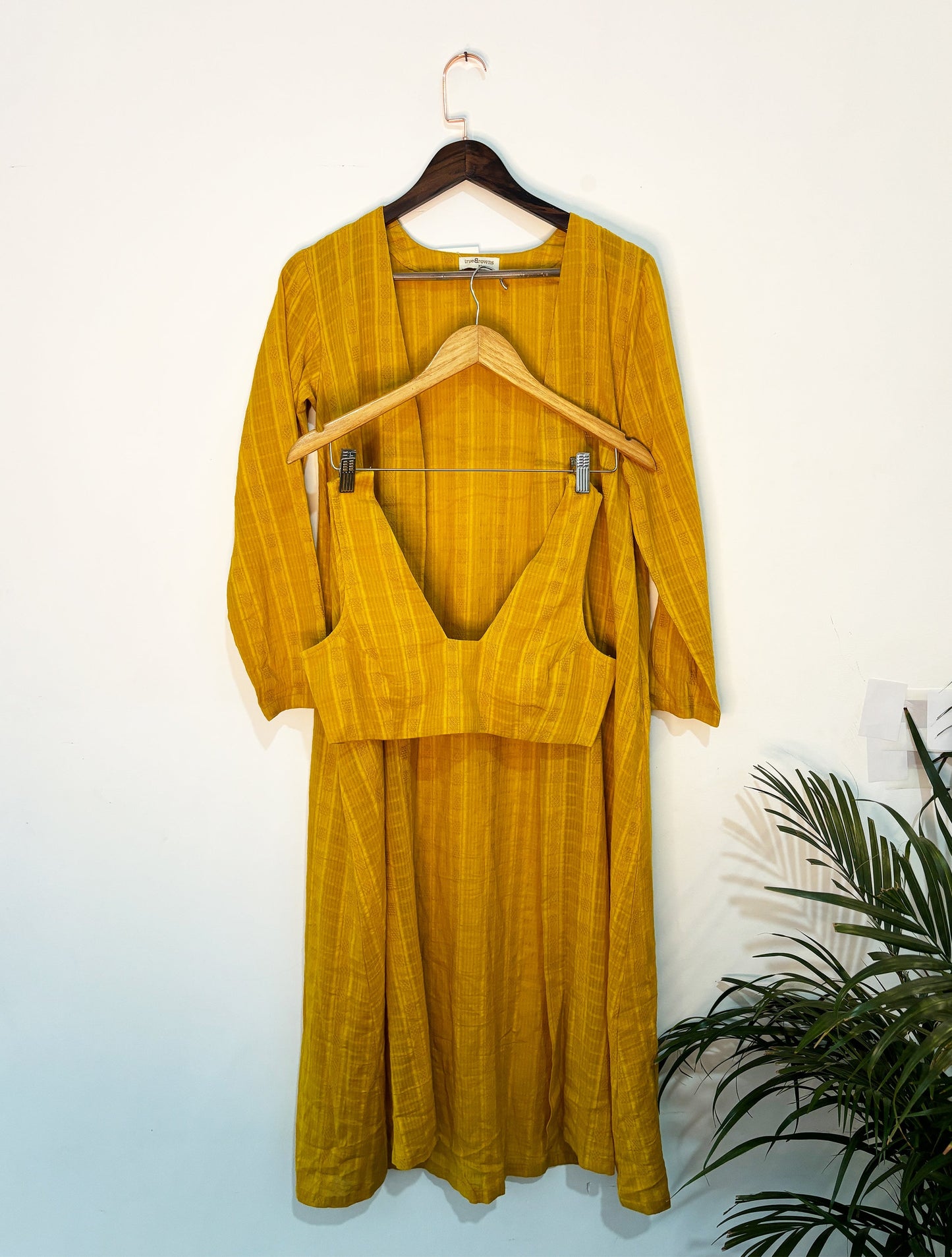trueBrowns Mustard Jacket Top Pant Set | Swadesiicart