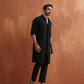 trueBrowns Men's Black Textured Cotton Dobby Front Open Kurta | Swadesiicart